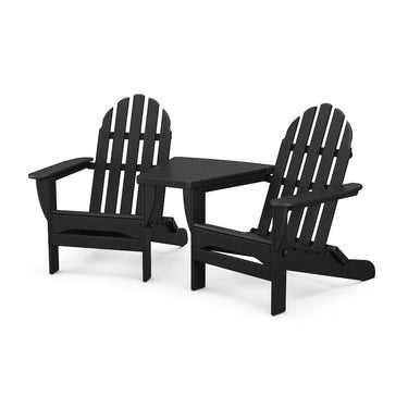 POLYWOOD Classic Folding Adirondacks W/ Connecting Table - Black